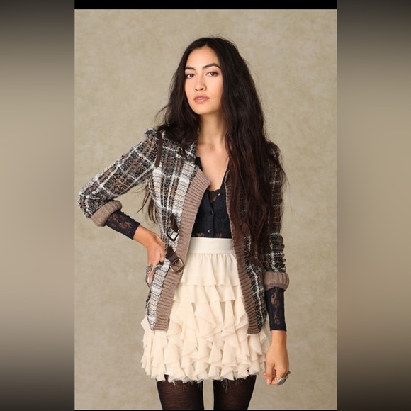 Free People Versatile Plaid Tweed Buckle Sweater Jacket - Picture 2 of 7